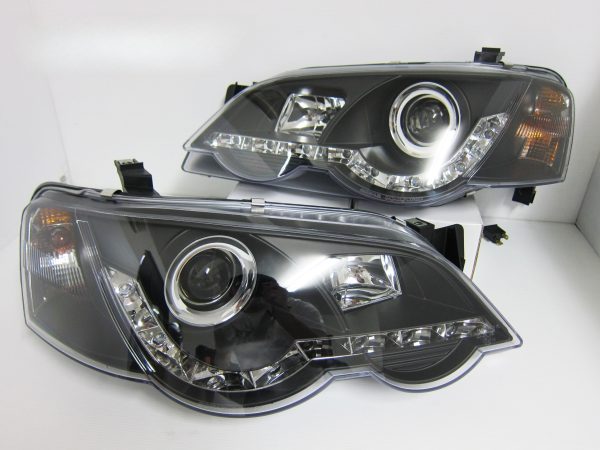 Black DRL LED Headlights for 02-08 Ford Falcon BA BF XR6 XR8 Head lights