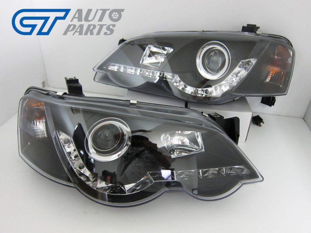 Black DRL LED Head Lights for 02-08 Ford Falcon BA BF XR6 FPV XR8 Sedan Ute -12142