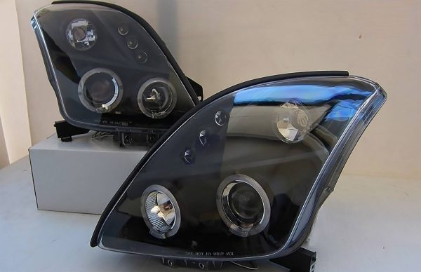 Black LED Angel Eyes Projector Headlights for 04-10 Suzuki Swift Sport Head lights