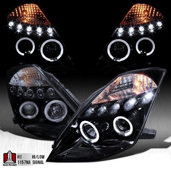 Black LED DRL Angel Eyes Projector Headlights for 03-05 Nissan 350Z Z33 Fairlady Head lights