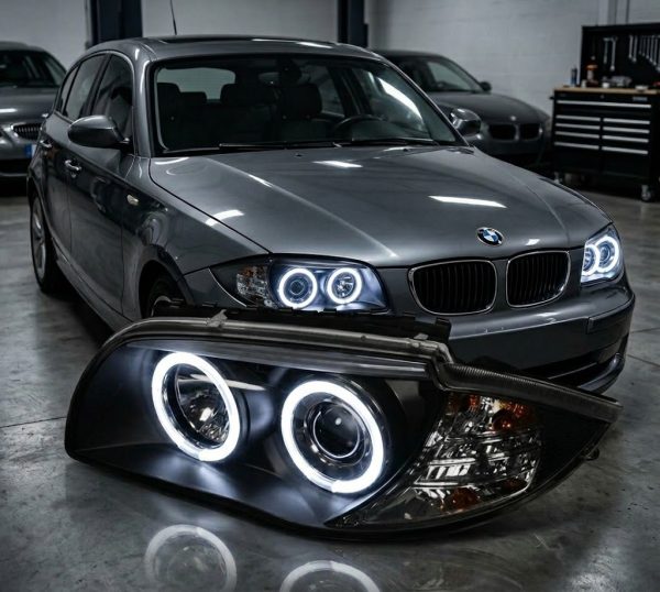 Black CCFL Projector Angel-Eye Headlights for 04-11 BMW E81 E82 E87 1 Series head lights