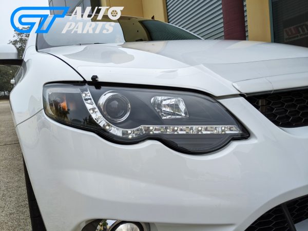 Black LED DRL Headlights for 07-14 Ford Falcon FG Sedan FPV XR6 XR8 Head lights