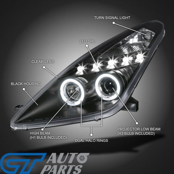 Black LED Angel-Eyes Projector Head Lights for 99-05 Toyota Celica SS2 headlights