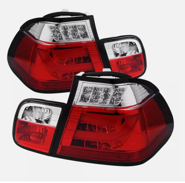 Clear Red LED 3D Tail Lights for 98-01 BMW E46 3 Series 4D Sedan 318i 320i taillights