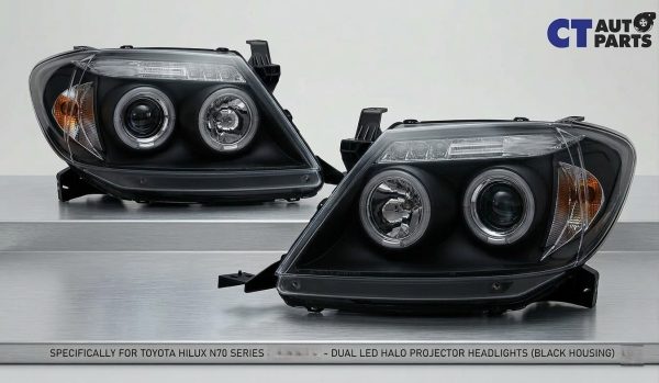 Black LED Halo Projector Headlights for 2005-2010 Toyota Hilux SR5 head lights