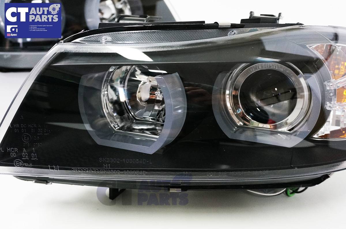Black 3D LED DRL Angel-Eyes Projector Head Lights for BMW 3-Series E91 E90  05-08 Sedan