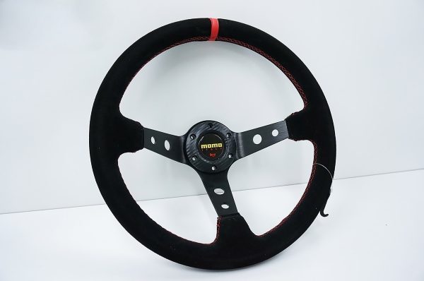 Momo style 350mm Suede Red stitching Racing Steering Wheel 97mm Deep dish