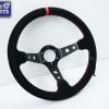 350mm Steering Wheel SUEDE RED Stitching 97mm DEEP Dish -9113