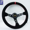 350mm Steering Wheel SUEDE RED Stitching 97mm DEEP Dish -0