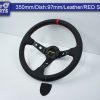350mm Steering Wheel LEATHER RED Stitching 97mm DEEP Dish-9122