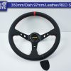 350mm Steering Wheel LEATHER RED Stitching 97mm DEEP Dish-0