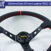 350mm Steering Wheel LEATHER RED Stitching 97mm DEEP Dish-9125