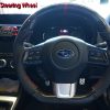 Carbon Fibre LEATHER Steering Wheel Red Line+Stitching for 14-19 SUBARU WRX STI LEVORG-11163