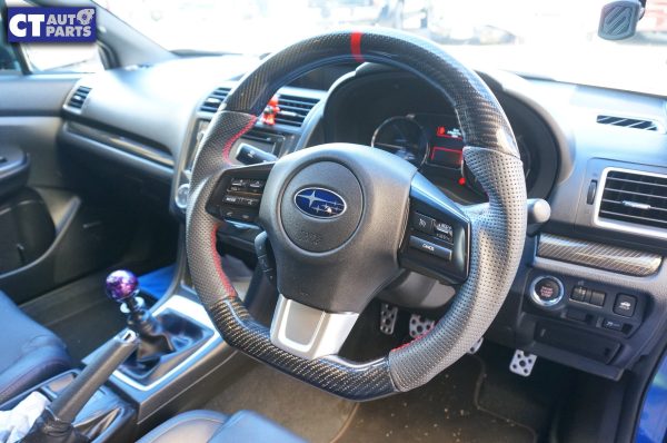 Carbon Fibre LEATHER Steering Wheel Red Line+Stitching for 14-19 SUBARU WRX STI LEVORG-0