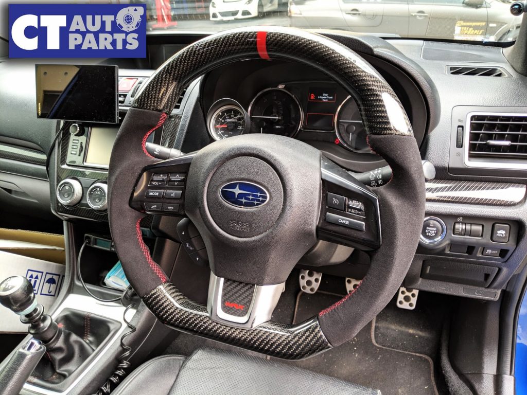 Carbon Fibre Alcantara Steering Wheel Red Line+Stitching for 14-19 SUBARU WRX STI LEVORG -11172