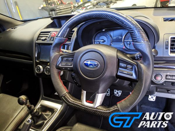 Carbon CF Leather Steering Wheel Red Stitching for 15-21 Subaru WRX STI Levorg