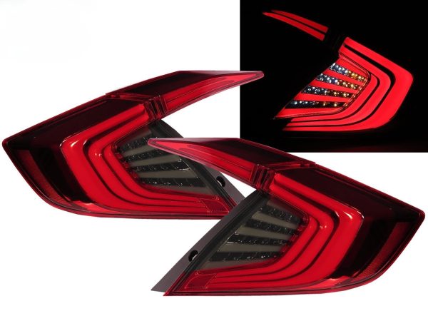 Smoked Red LED Tail Rear Light for 16-19 Honda Civic MK10 FK Sedan 4D