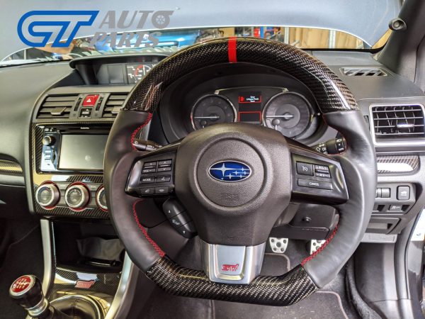 Carbon CF OEM Leather Steering Wheel Red Line+Stitching for 15-21 Subaru WRX STI Levorg