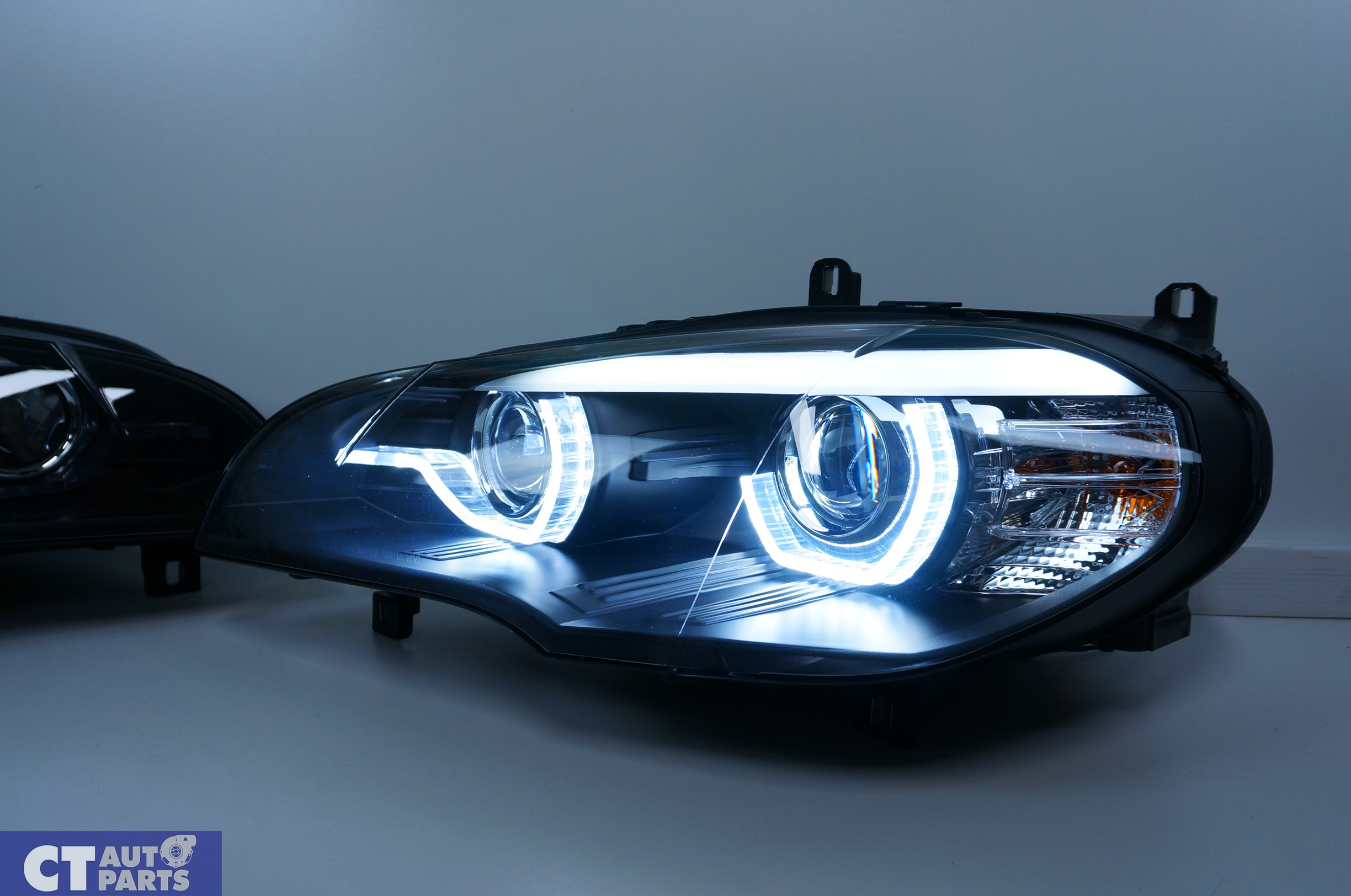 Black 3D Dual LED DRL Projector Head Lights for 2007-2010 BMW X5 E70 Pre  LCI headlights