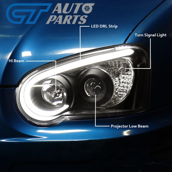 Black 3D LED Angle Eyes Projector Headlights for 03-05 Subaru Impreza WRX STI GD Head lights