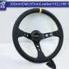 350mm Steering Wheel LEATHER YELLOW Stitching 97mm DEEP Dish -11790