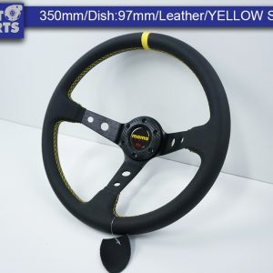 350mm Steering Wheel LEATHER YELLOW Stitching 97mm DEEP Dish -0