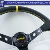 350mm Steering Wheel LEATHER YELLOW Stitching 97mm DEEP Dish -11792