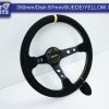 350mm Steering Wheel SUEDE YELLOW Stitching 97mm DEEP Dish -11801