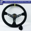 350mm Steering Wheel SUEDE YELLOW Stitching 97mm DEEP Dish -11802