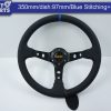 350mm Steering Wheel Leather Blue Stitching 97mm DEEP Dish -0