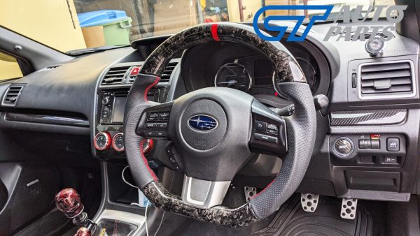 Forged Carbon CF Leather Steering Wheel Red Line+ Stitching for 15-21 Subaru WRX STI Levorg