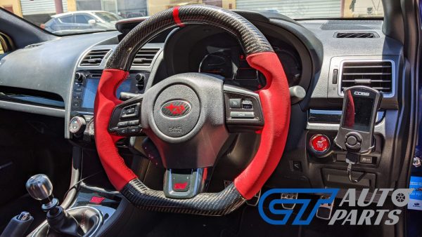 Carbon Fibre Red Alcantara Steering Wheel Red Stitching for 14-21 SUBARU WRX LEVORG STI