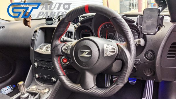 Matte Carbon Fibre Leather Steering wheel RED Stitching / Red Centre Line for Nissan 370Z 2008+