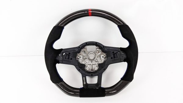 Carbon Alcantara Steering Wheel Blue Stitching Red Line for VW GOLF Jetta Polo Tiguan MK7 R GTI