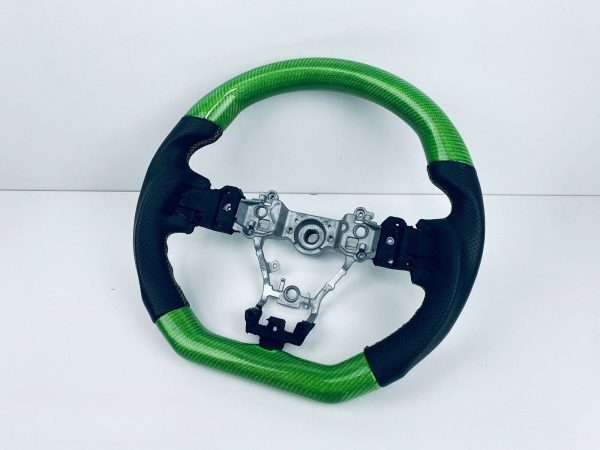 GREEN Carbon CF Leather Steering Wheel GREEN Stitching for 15-21 Subaru WRX STI Levorg