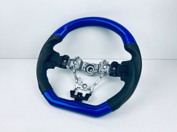 Blue Carbon CF Leather Steering Wheel Blue Stitching for 15-21 Subaru WRX STI Levorg