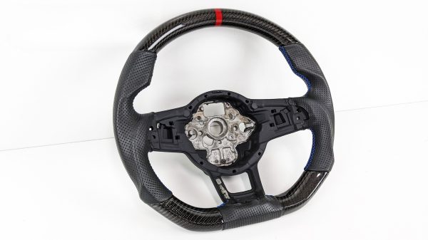 Carbon Leather Steering Wheel Blue Stitching Red Line for VW GOLF Jetta Polo Tiguan MK7 R GTI