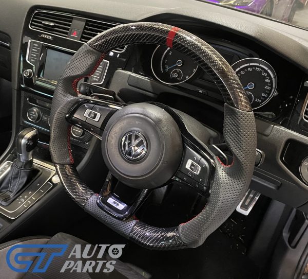 Carbon Leather Steering Wheel Red Stitching Red Line for VW Golf 7 MK7 7.5 R GTI