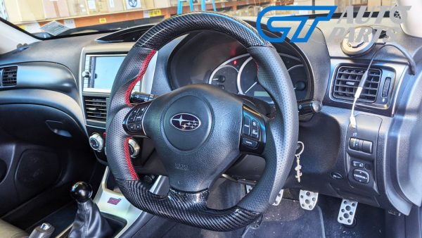 Carbon Leather Steering Wheel RED Stitching for 2008-2013 Subaru Impreza WRX STI RX G3