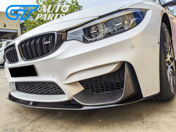 M Performance Style Glossy Black Front Lip / Carbon Splitters for 14-19 BMW M3 F80 M4 F82 F83