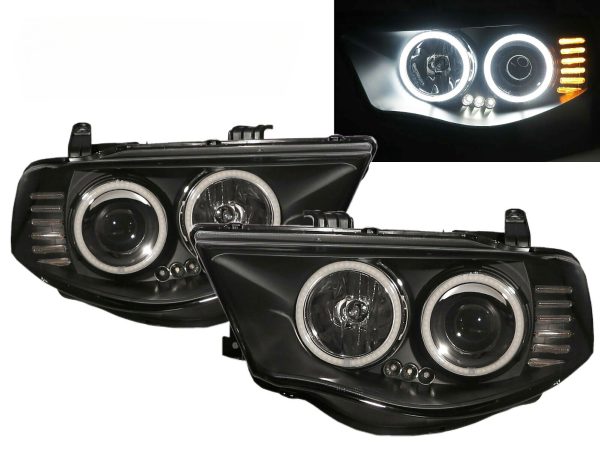 Black Ultra LED Angel Eyes Projector Headlights for 2006-2015 Mitsubishi Triton head lights