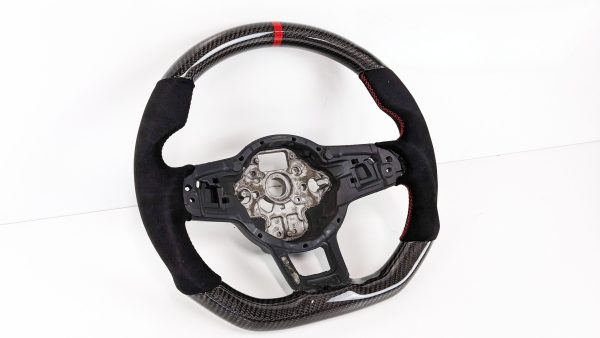 Carbon CF Alcantara Steering Wheel Red Stitching / Red Line for VW GOLF Jetta Polo Tiguan MK7 R GTI