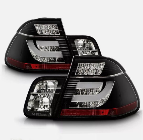Black LED 3D Tail Lights for 2002-2005 BMW E46 3 Series 4D Sedan 318i 320i taillights