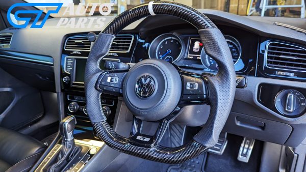 Carbon CF Leather Steering Wheel White Stitching / White Line for VW GOLF Jetta Polo Tiguan MK7 R GTI