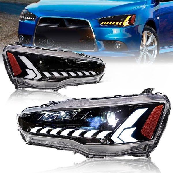 V2 Demon Eye 3D LED DRL Projector Headlights for 07-17 Mitsubishi Lancer CJ EVO X VRX