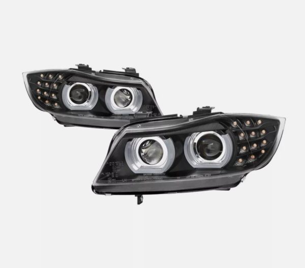 Black 3D DRL Projector LED Signal Headlights for 09-12 BMW 3-Series E91 E90 Sedan