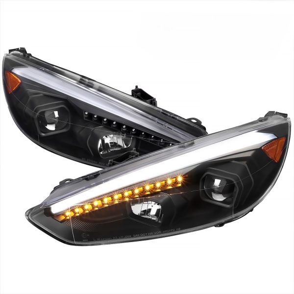 BLACK 3D LED DRL Projector Headlights LED Indicators for 15-18 Ford Focus LZ Head lights