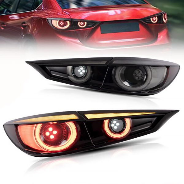 Smoked 3D LED Stripe Tail lights for 2014-2018 Mazda 3 LED Indicator Taillights