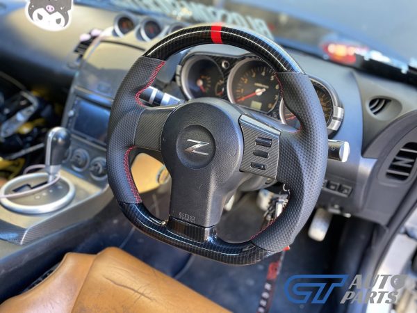 Hydro Carbon Leather Steering Wheel Red Stitching +Centre Line for 03-08 Nissan 350Z Fairlady