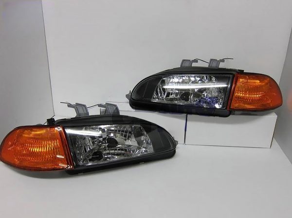JDM Black Headlights & Amber corner lights for 91-95 Honda Civic EG VTI 4D sedan head lights